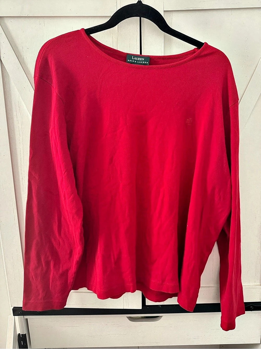 Vintage Lauren Ralph Lauren Long Sleeve Cotton Top in Red Size 2X Like New